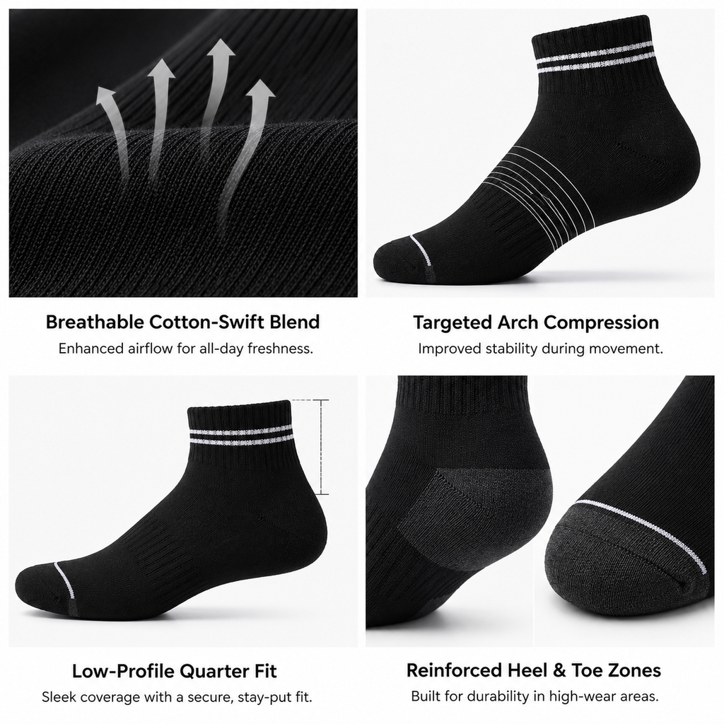 Unisex Daily Essential Quarter Socks (3 Pack)