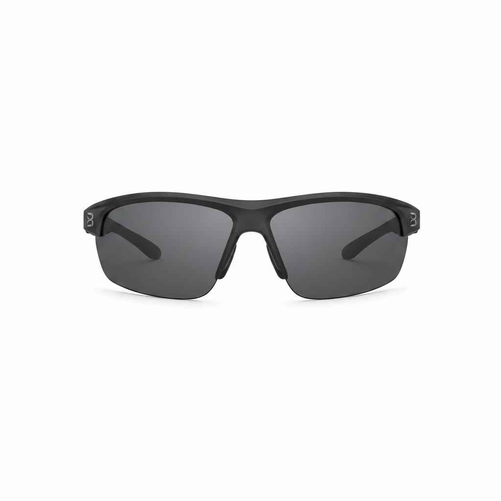 Black sunglasses with dark lenses on a white background